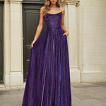 Caterina Strapless Glitter Gown Plum Front