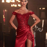 Gisela Embroidered Corset Satin Gown - Burgundy