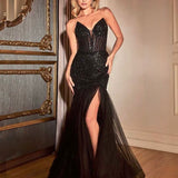 Daisy Beaded Strapless Gown - Black