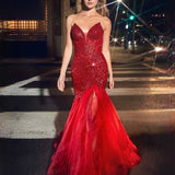 Daisy Beaded Strapless Gown - Red