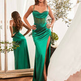 Eugenie Satin Corset Gown - Emerald