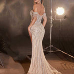 Esther Off Shoulder Beaded Gown - Platinum