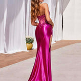 Francesca Strapless Lace Satin Gown - Magenta