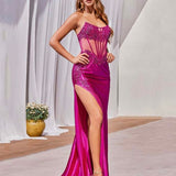 Francesca Strapless Lace Satin Gown - Magenta