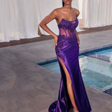 Francesca Strapless Lace Satin Gown - Nova Purple