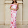 Cecilia One Shoulder Maxi Dress Pink Print Back