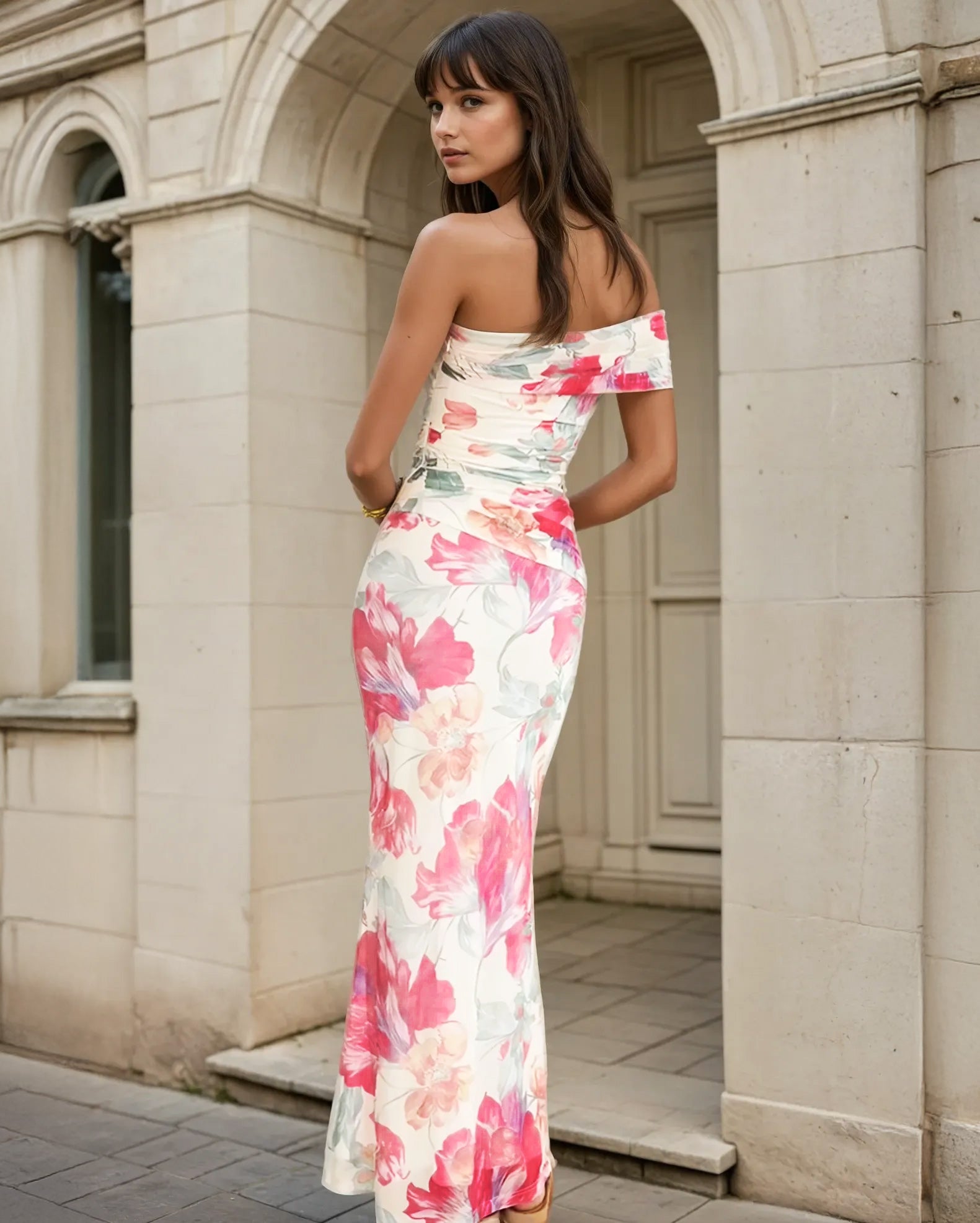 cecilia pink floral one shoulder back