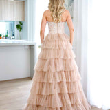 Celeste Layered Strapless Gown - Blush