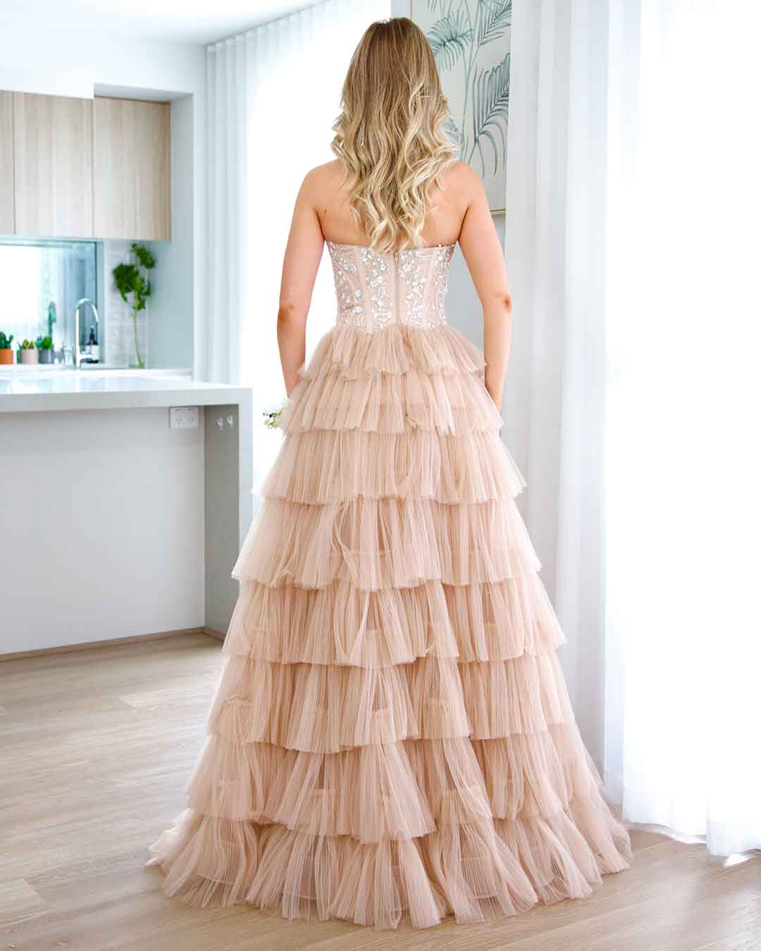 Celeste Layered Strapless Gown Blush
