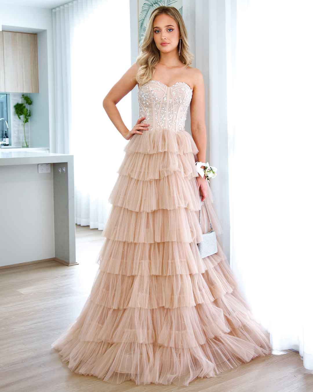 Celeste Layered Strapless Gown - Blush