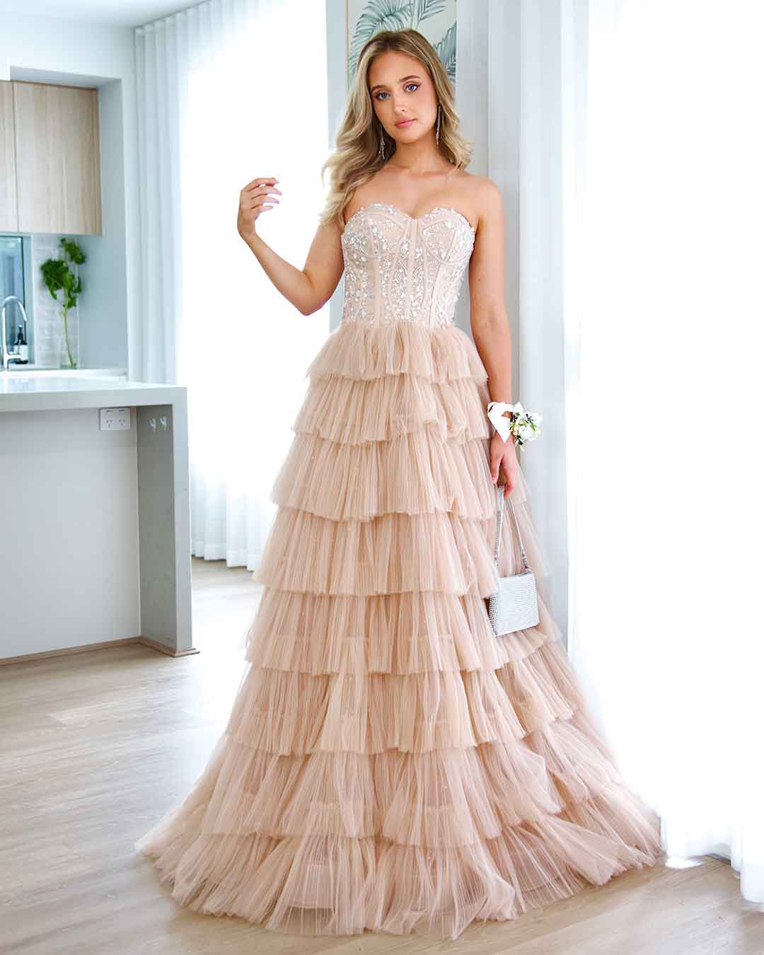 Celeste Layered Strapless Gown - Blush