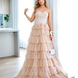 Celeste Layered Strapless Gown - Blush