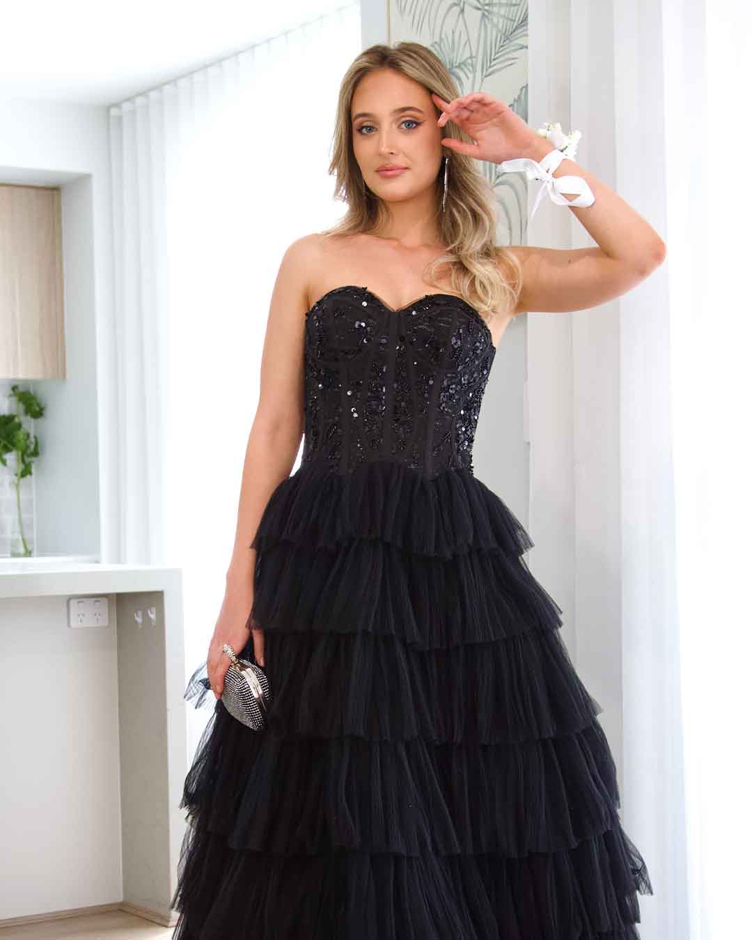 Celeste Layered Strapless Gown - Black