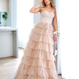 Celeste Layered Strapless Gown - Blush