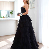 Celeste Layered Strapless Gown - Black