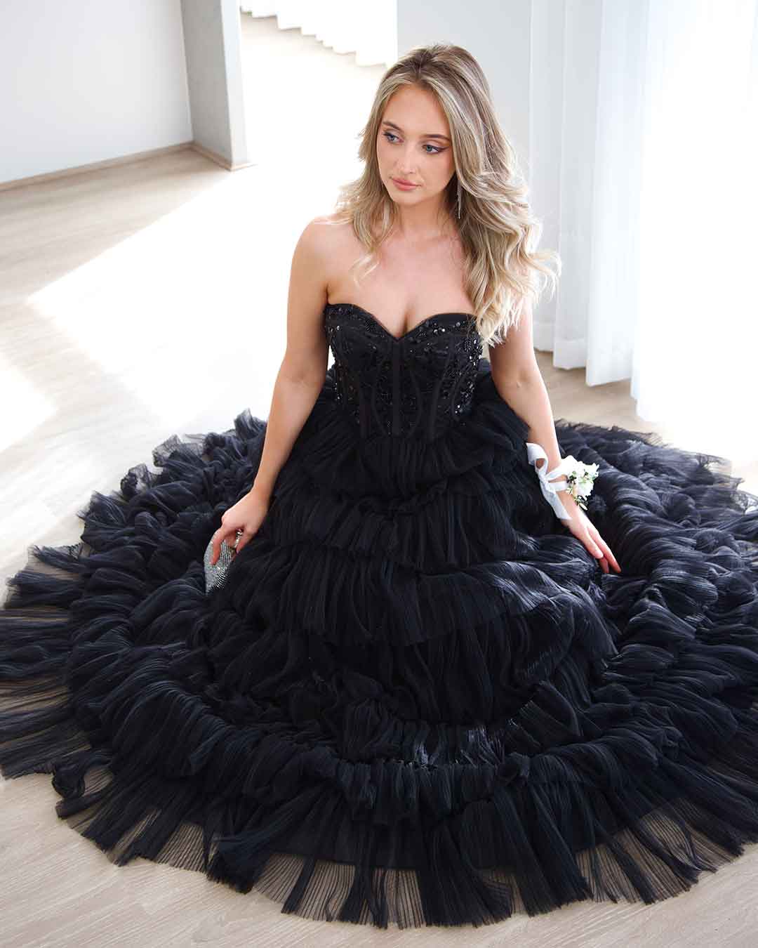 Celeste Layered Strapless Gown - Black