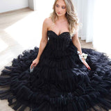 Celeste Layered Strapless Gown - Black