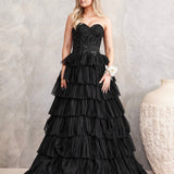 Celeste Layered Strapless Gown - Black