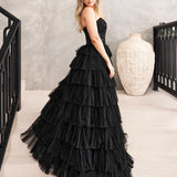 Celeste Layered Strapless Ball Gown - Black