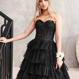 Celeste Layered Strapless Gown - Black