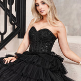 Celeste Layered Strapless Ball Gown - Black