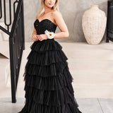 Celeste Layered Strapless Gown - Black