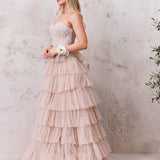 Celeste Layered Strapless Gown - Blush