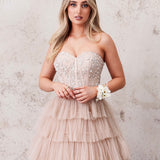 Celeste Layered Strapless Gown - Blush