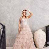 Celeste Layered Strapless Ball Gown - Blush