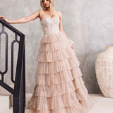 Celeste Layered Strapless Gown - Blush