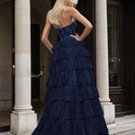 Celeste Layered Strapless Ball Gown Navy Back