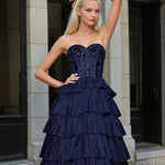 Celeste Layered Strapless Ball Gown Navy Front