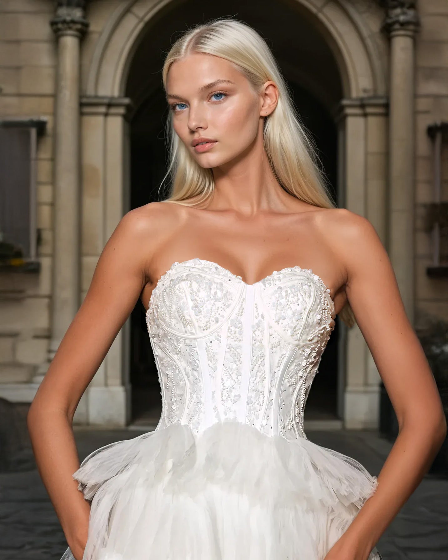Celeste Layered Strapless Ball Gown Ivory Front