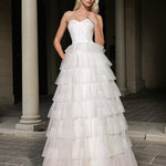 Celeste Layered Strapless Ball Gown Ivory Front