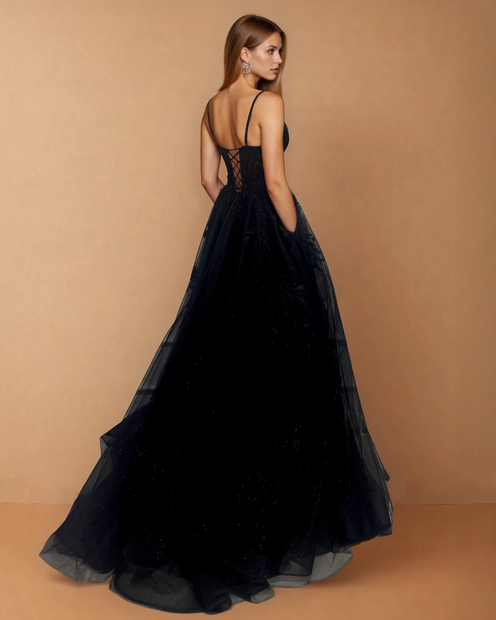 Celina Tulle Corset Gown Black Back