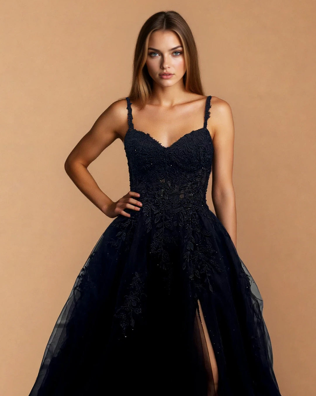 Celina Tulle Corset Gown Black Front