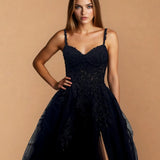Celina Tulle Corset Gown Black Front