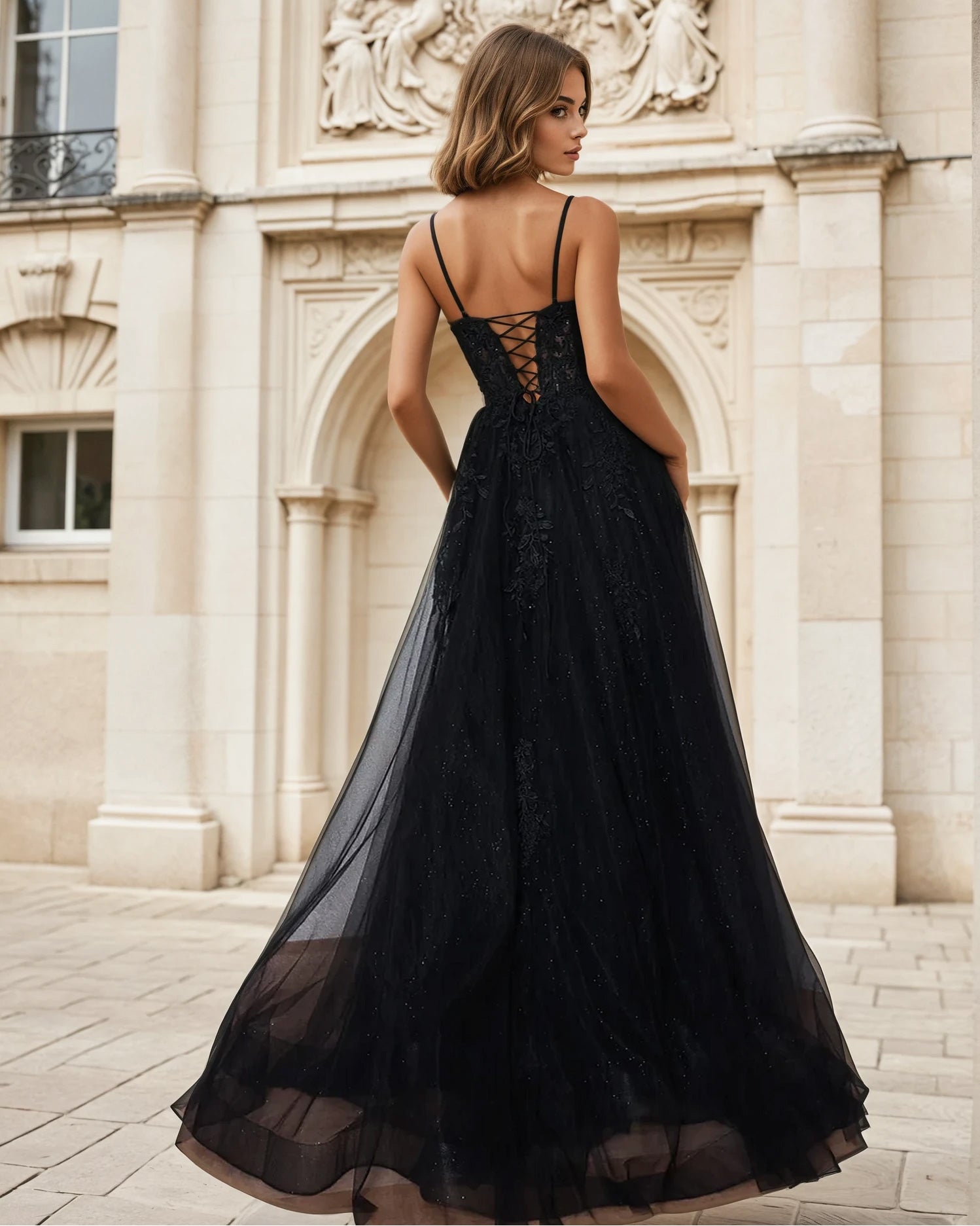 Celina Tulle Corset Gown Black Back