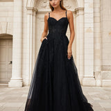 Celina Tulle Corset Gown Black Front