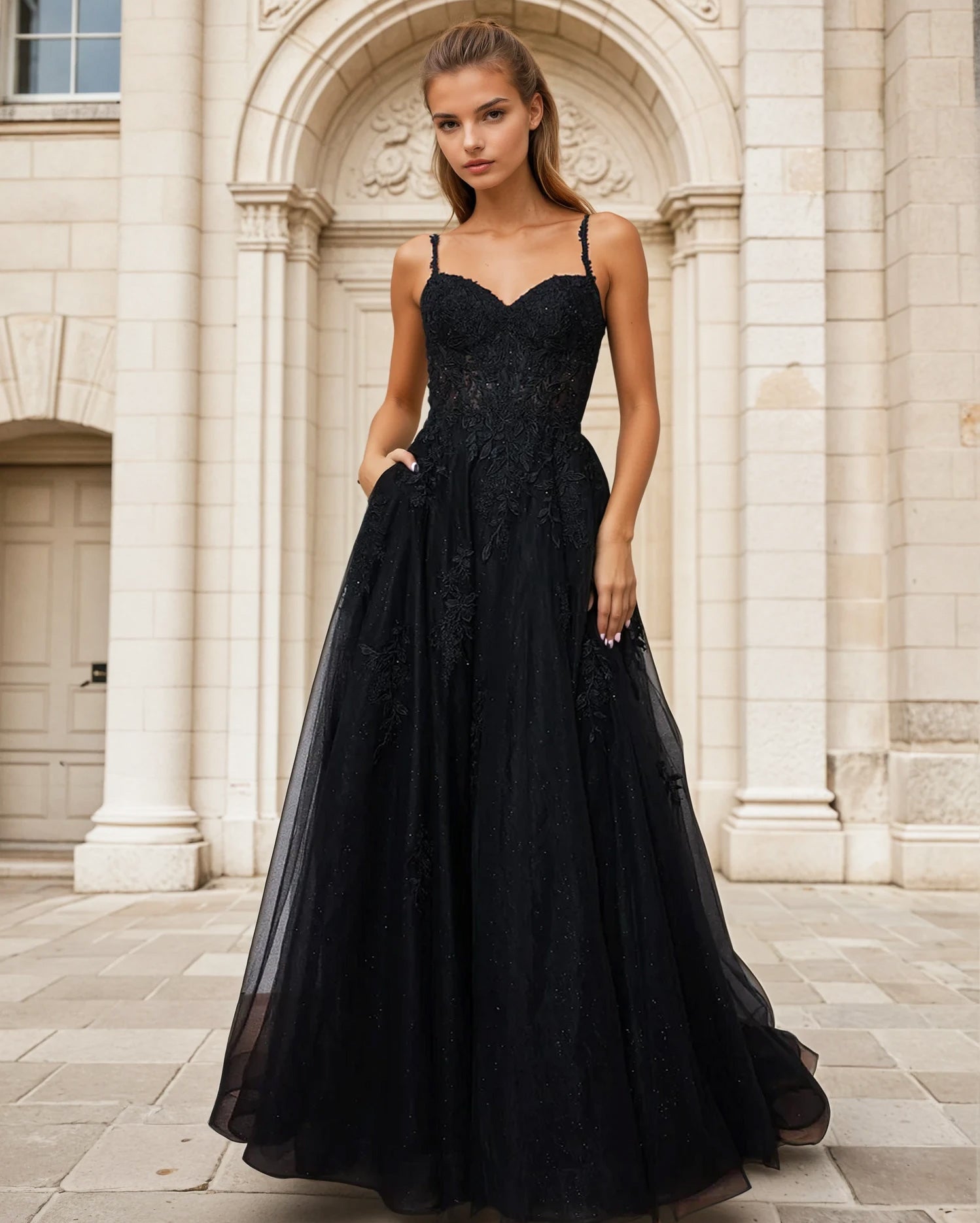 Celina Tulle Corset Gown Black Front