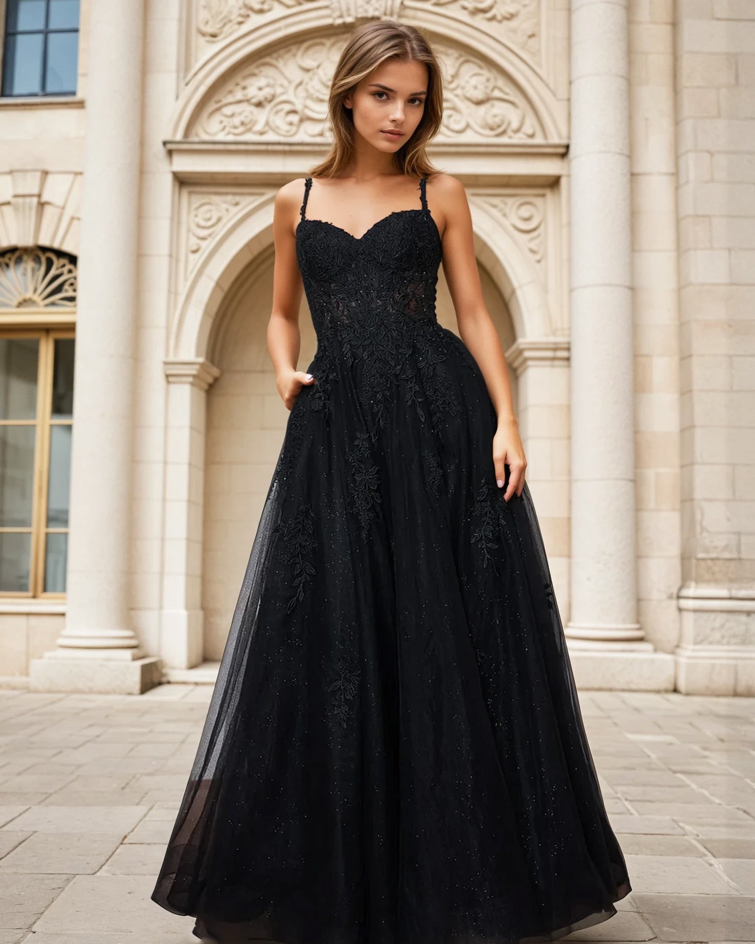 Celina Tulle Corset Gown Black Front
