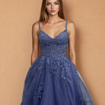 Celina Tulle Corset Gown Slate Blue Front