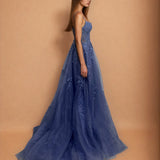 Celina Tulle Corset Gown Slate Blue Side