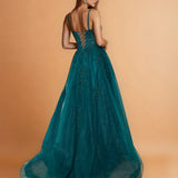 Celina Tulle Corset Gown Emerald Back