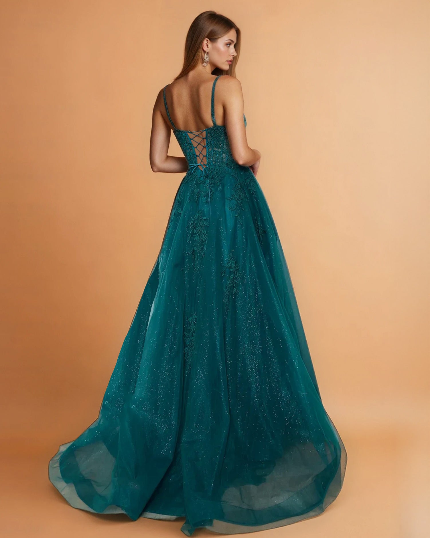 Celina Tulle Corset Gown Emerald Back