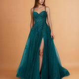 Celina Tulle Corset Gown Emerald Front