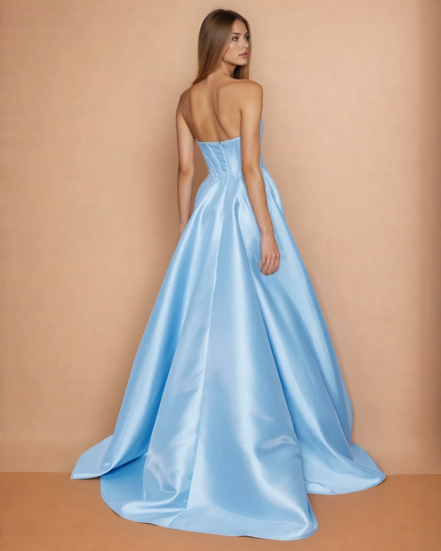 Ciara Satin Corset Gown Pale Blue Back