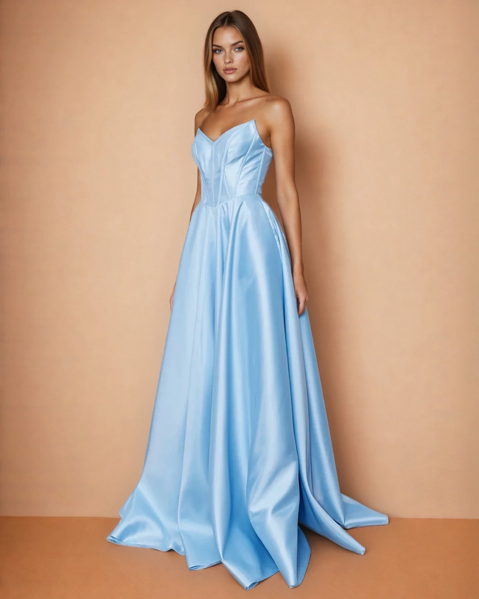 Ciara Satin Corset Gown Pale Blue Front