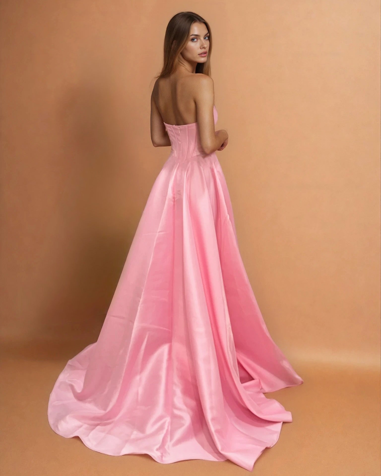 Ciara Satin Corset Gown Pale Pink Back