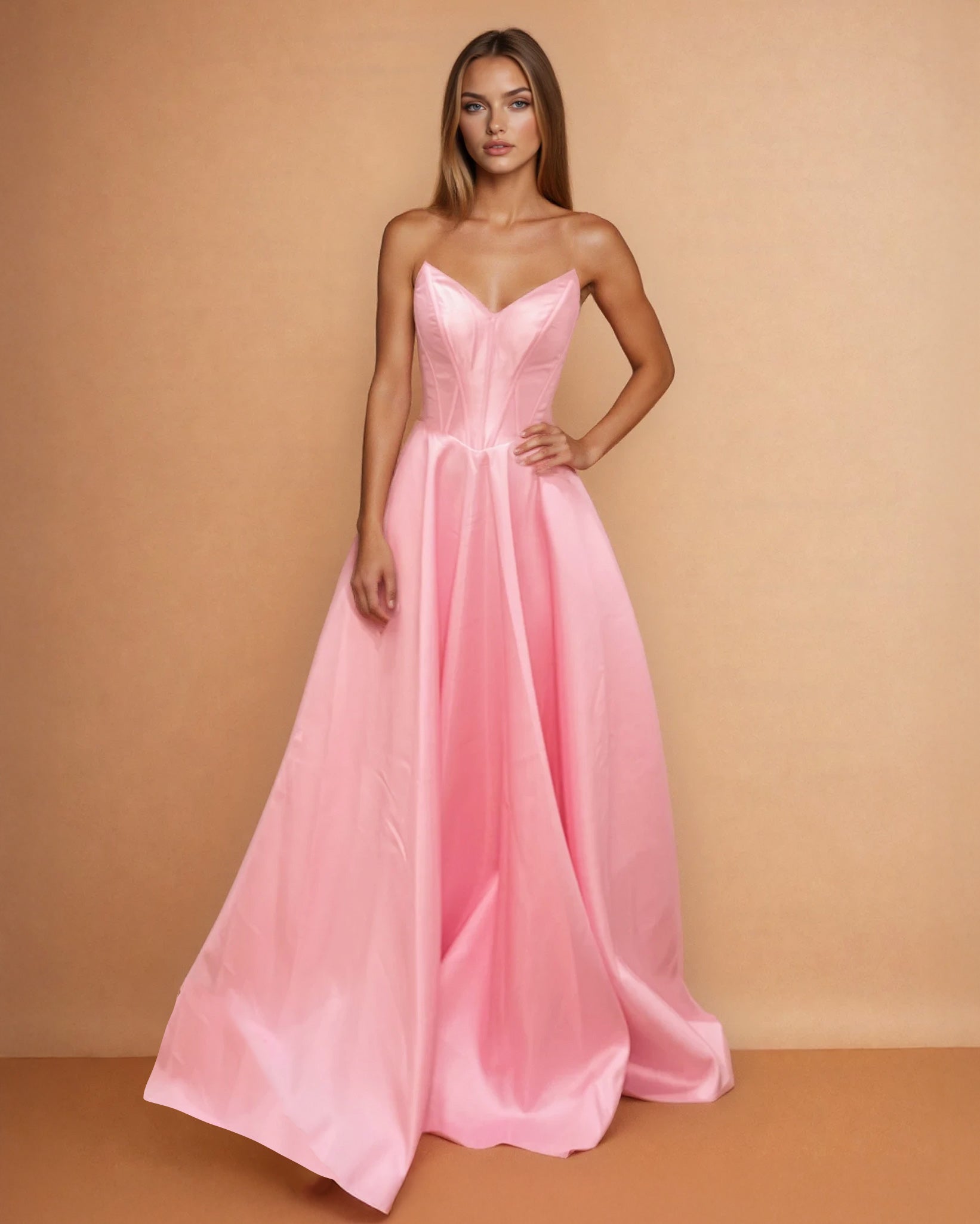 Ciara Satin Corset Gown Pale Pink Front 2